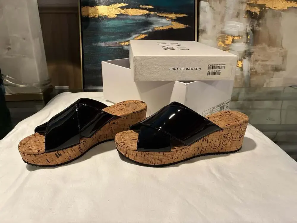 Donald Pliner 'Sonny-26' Black Patent Leather Cork Wedge Sandals